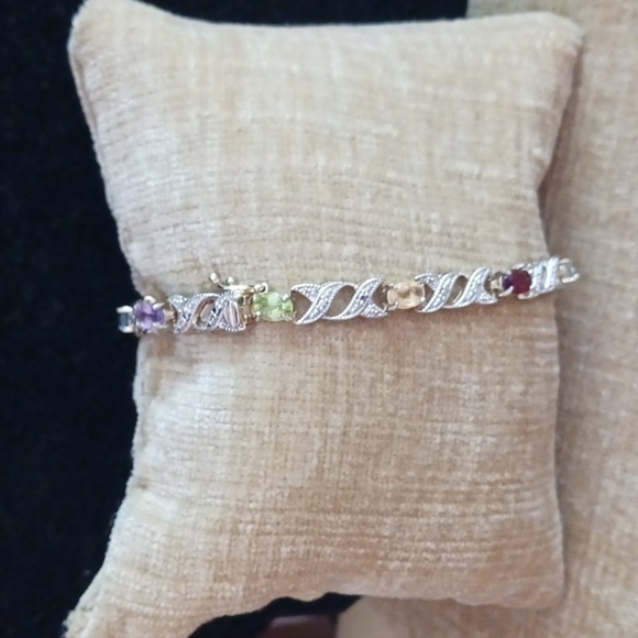 FAS 925 Multi Colored Rhinestone Gold Silver Bracelet - Picture 2 of 8